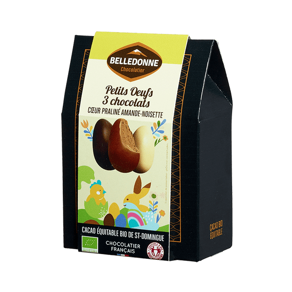 Petits œufs 3 chocolats cœur pralinée amande-noisette - 100 g