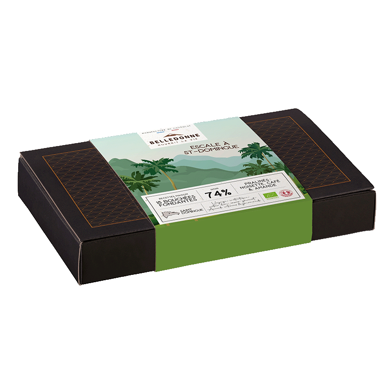 Escale à St-Domingue - Coffret 15 bonbons - Chocolat noir 74% bio - 120 g